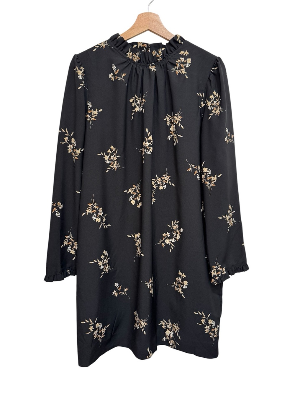 J. Crew Factory Long Sleeve Floral Ruffle Neck Shift Dress Women Size 12 Fall